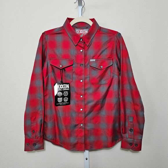 DIXXON NWT Men's Pulaski Red Gray Pearl Snap Flannel Button Shirt Sz S